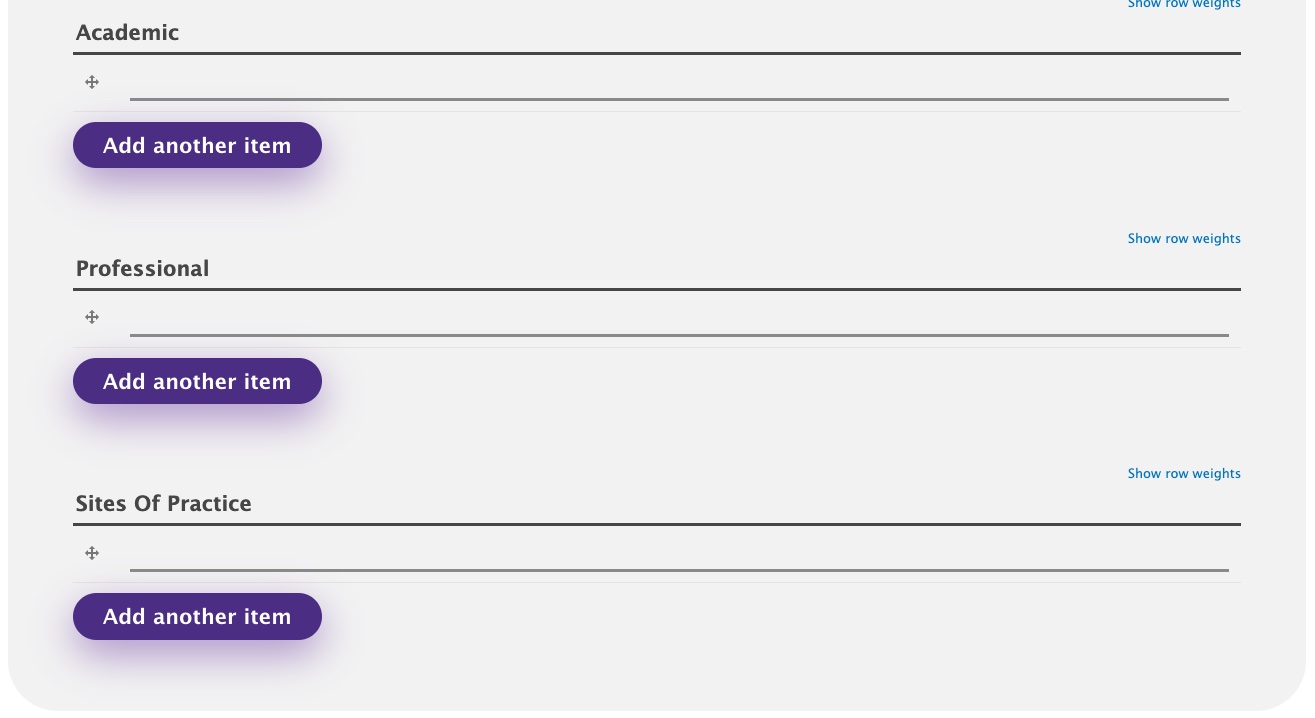 Fields for adding titles and sites of practice.